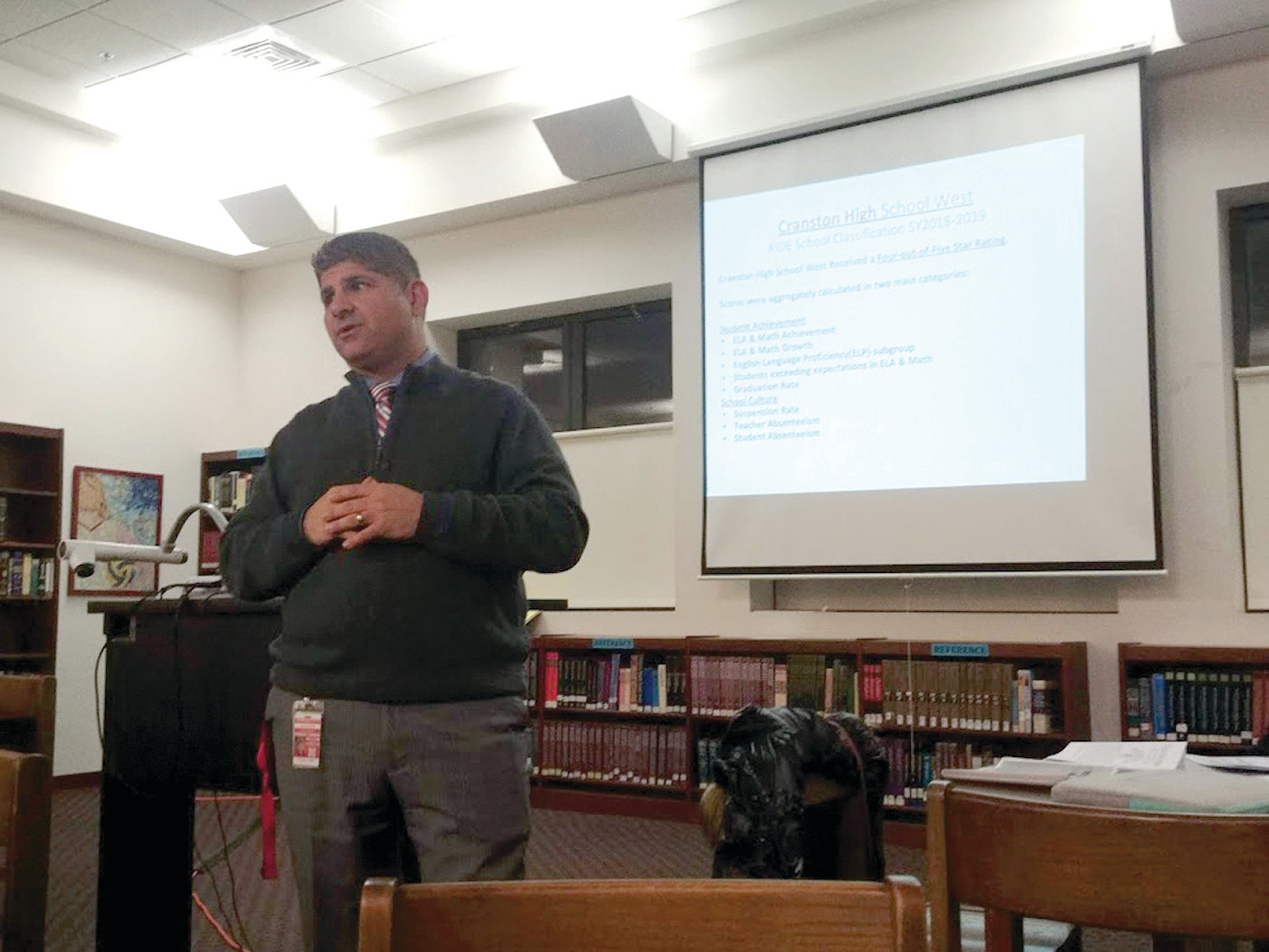 IMPACT OF ABSENTEEISM: Principal Tom Barbieri shared his session with Assistant Principal David Schiappa. Barbieri spoke about the school’s four-star rating on the new state accountability reports and emphasized how much of an impact unexcused student absenteeism had on the school’s rating.